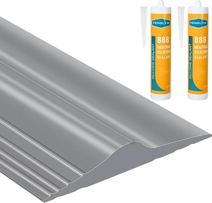 ToLanbbt 20Ft/6.1M Universal Garage Threshold Seal Strip with 300ml Black Adhesives, Garage Door Bottom Weatherproof Strip Rubber DIY Weather Stripping Replacement (Grey)