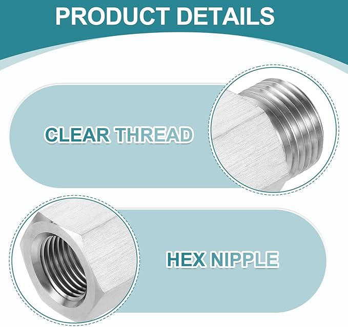 uxcell Pipe Fitting Reducing Adapter, G1/2" Male x M16 Female 304 Stainless Steel Reducer Connector for Water Oil Air Pressure Gauge, Silver