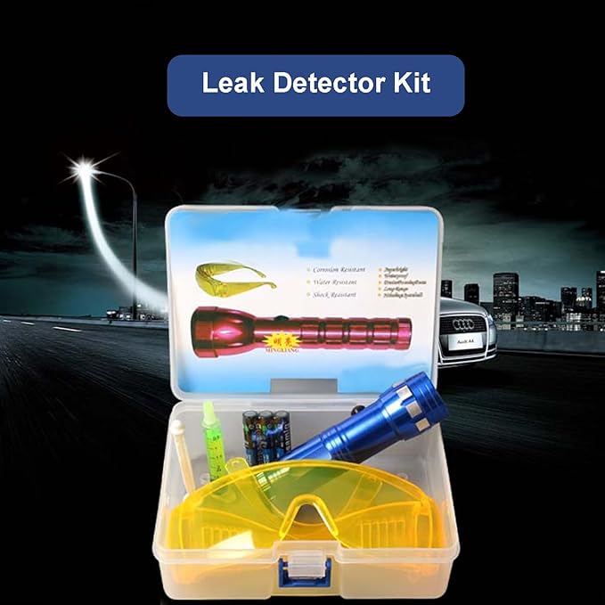 AC Leak Detector Kit Automotive, Auto Air Conditioner Flashlight Leak Detector Tool , Fluorescent Protective Glasses Air Conditioning Accurate Leak Detector Kit, UV Oil Dye Leak Detection Kit (L)