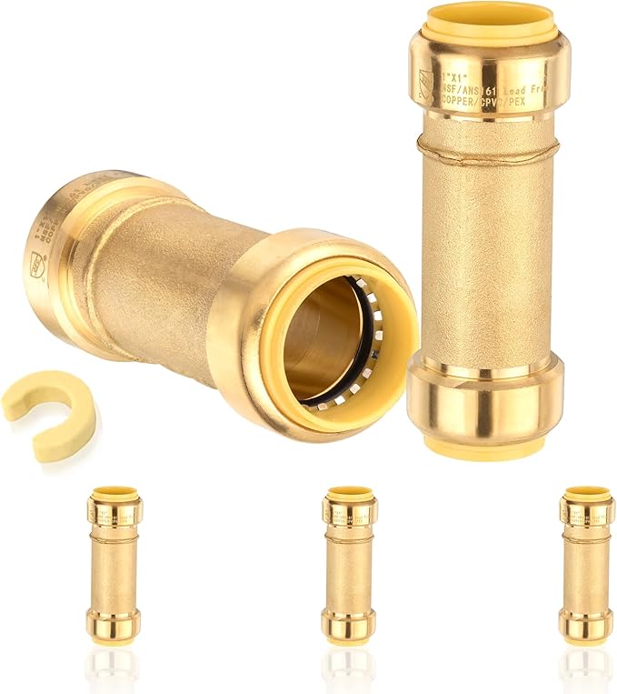 5-Pack HeSun Pushfit Check Valve, 1-Inch Push to Connect Plumbing Fittings with Disconnect Clip, Brass Push-fit Fittings for PEX, Copper, CPVC, PE-RT Pipes(PF-VALVE066-5)