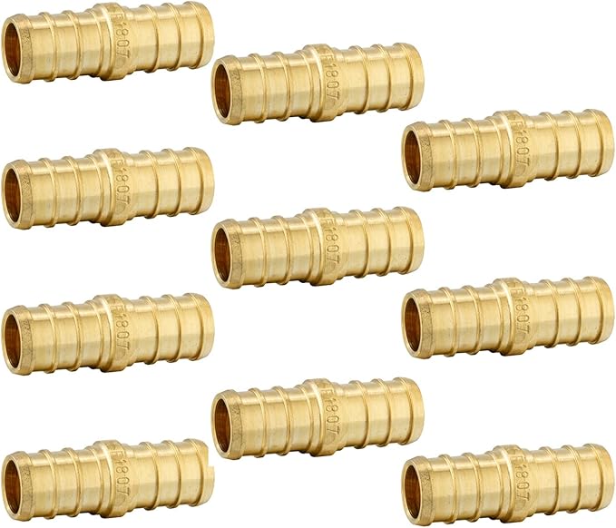 10-Pack EFIELD Barb Crimp Pex Fittings 1/2 Inch x 1/2 Inch Coupling, ASTM F1807,(PEX1807002)