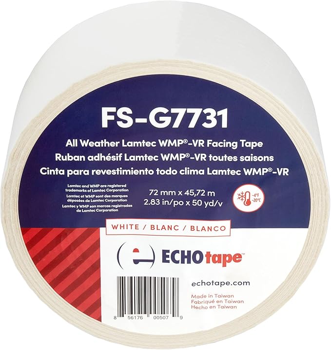 ECHOtape FS-G7731 | All Weather Lamtec WMP-VR Facing Tape | Metal Building Insulation Tape | White Seam and Repair Tape | Cold Weather Acrylic Adhesive | Contractor Tape | 2.83 in x 50 yds