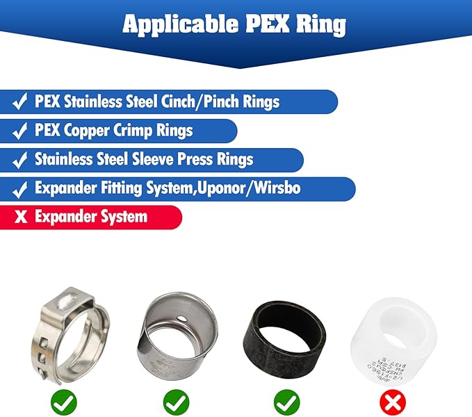 1/2 Inch PEX Fittings, No Lead Brass, 40-Piece Set (10 Tees, 10 Elbows, 10 Couplings, 10 Clamp Rings) for Hot & Cold Water, Compatible with PEX-A, B, C