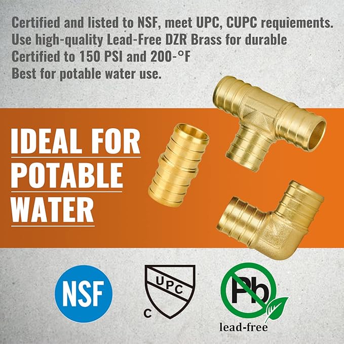 SUNGATOR 36-Pack 3/4" PEX Fittings, 12 Each Elbow Tee Coupling, No Lead Brass Pex Fittings 3/4 Inch Assortment, UPC, NSF Certified