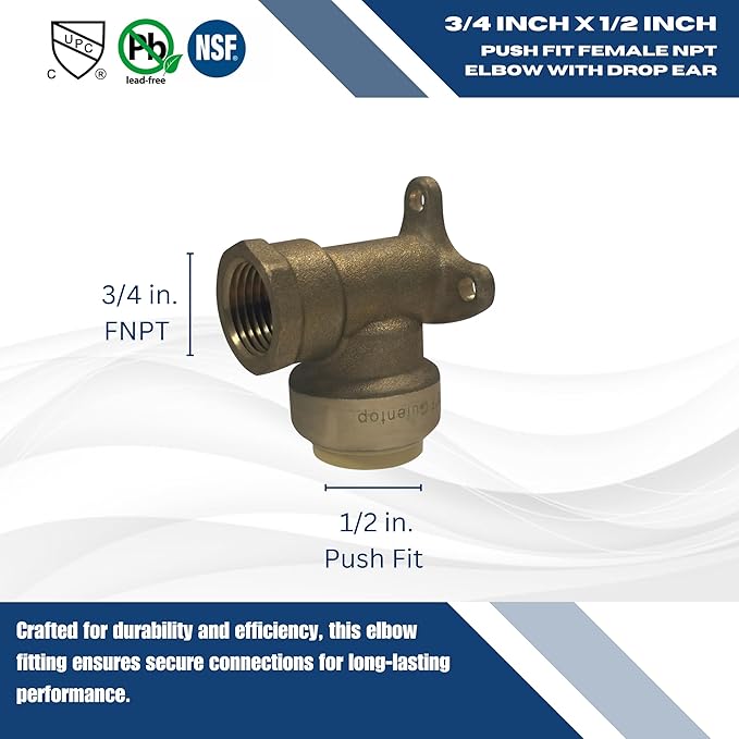 XFITTING Push Fit 3/4 Inch x 1/2 Inch Female NPT Elbow with Drop Ear, 2 Pieces