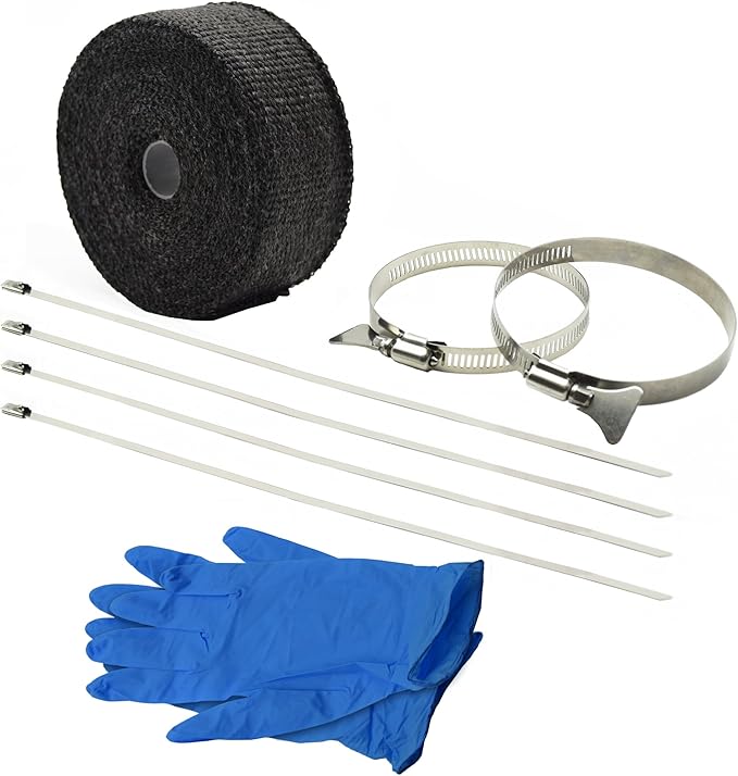 DOBTIM Fireproof Pipe Wrap Insulation 2" Wide X 32' Long, Fiberglass Heat Shield Tape Pipe Webbing for Stove Flue Protector with 2 Clamps, Black