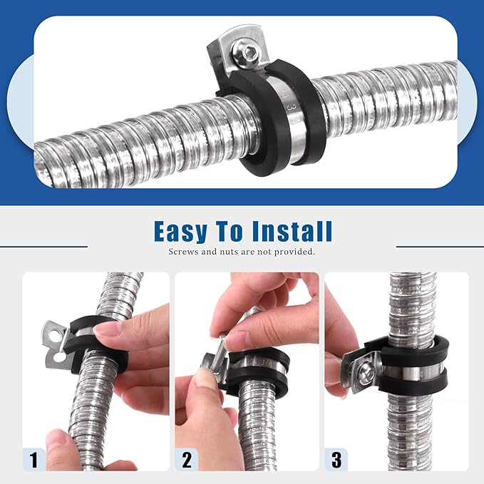 Glarks 26Pcs 5/16'' 304 Stainless Steel Cable Clamps, Rubber Cushioned Insulated Clamps Hose Clamps Loop Clamps Pipe Clamps Metal Clamps Set for Tube, Pipe or Wire Cord Installation