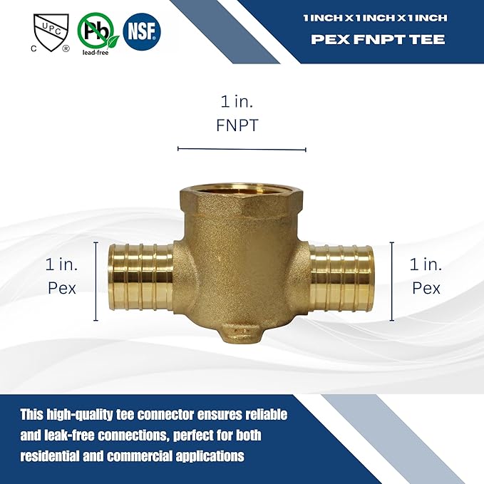XFITTING Barb Crimp Pex 1 inch x 1 inch x 1 inch Female NPT Tee, Pex Female NPT Tee, 26-2-7=5XX, 5 Pieces