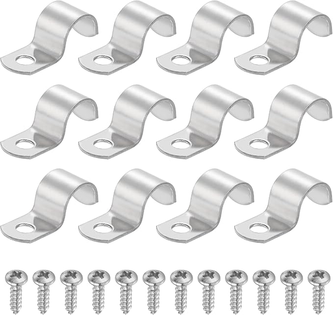 uxcell 12Pcs 14mm(9/16") One Hole Rigid Pipe Strap, 304 Stainless Steel Conduit Clamp Thicken U Bracket Heavy Duty Pipe Clamp with Self-Tapping Screws for Fixing Tube Cable, Silver
