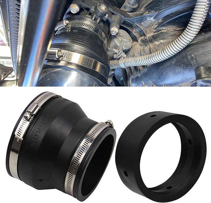 RULLINE 4" to 3" Black PVC Reducer Coupler & Gate Valve Bushing with 2pcs Clamps RV Plumbing Fittings PVC Pipe Coupler Adapter RV Sewer Connection