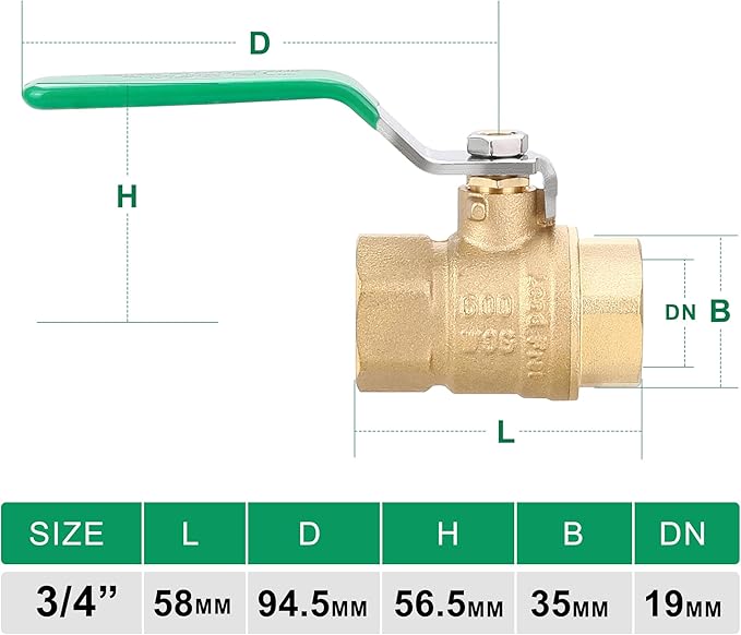 WYNNsky 2PCS 3/4’’ NPT Ball Valve, Lead-Free Brass, Full Port Shut Off Valve