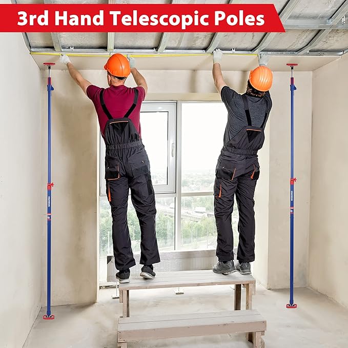 WORKPRO Cabinet Jack Support Pole, 54-114 Inches Steel Telescopic Quick Support Rod Adjustable 3rd Hand Support System with 154 lbs Capacity for Cabinet Jack, Drywall Jack& Cargo Bars, 4-Pack