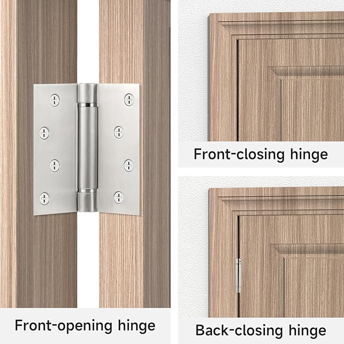 Self Close Door Hinges, 3 Pack 4 inch Self Closing Hinge 304 Stainless Steel Spring Hinge with Square Corners Heavy Duty Adjustable Tension Self Closing Hinges for Doors