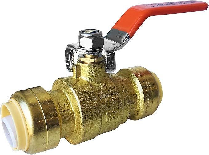 PROCURU 1-Pack 3/4-Inch PushFit Forged Brass Ball Valve, Push-to-Connect Full Port, Heavy Duty Valve for Copper, PEX, CPVC, Certified Safe (8X8314-1P)