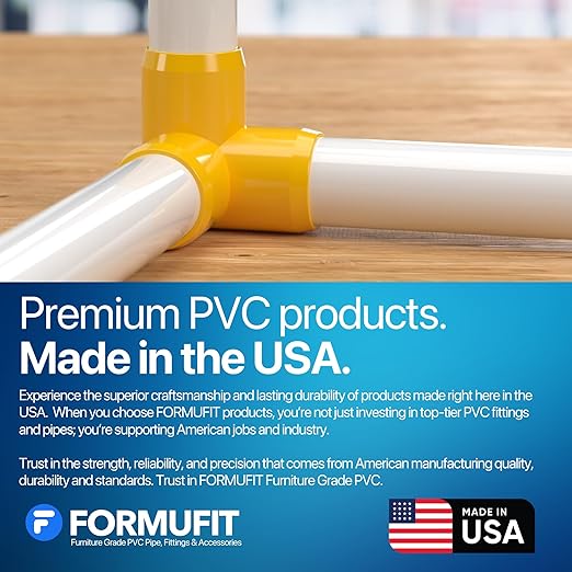 FORMUFIT 1/2” 3-Way Elbow Furniture Grade PVC Fitting in Yellow, Made in USA, UV-Resistant, Impact-Proof, 0.840” Actual Socket Diameter (Pack of 10)