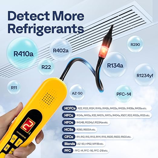 VIVOHOME HVAC Refrigerant Freon Leak Detector with LED Light, Battery Powered, AC Sniffer Leak Detector for R134a R410a R1234yf R454B R32 CFCs HCFCs HFCs HFOs HCs, Max Sensitivity up to 0.07oz./yr
