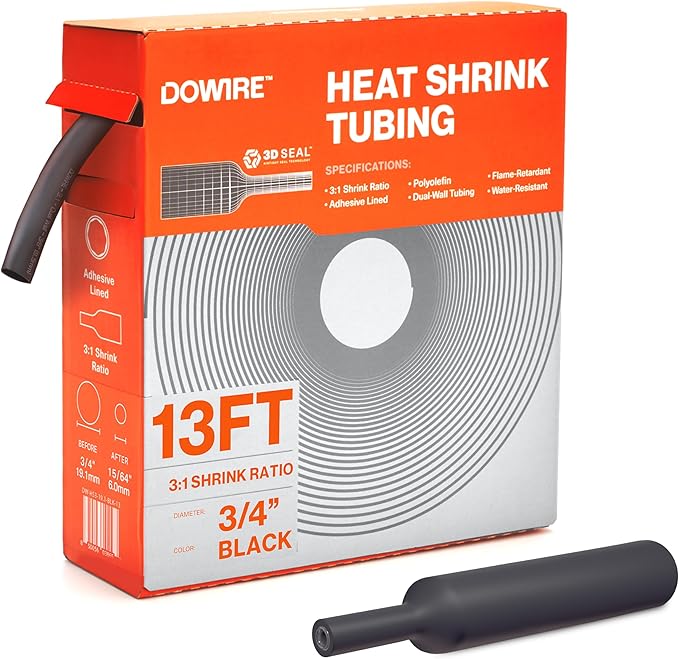 Heat Shrink Tubing 3/4" - Adhesive Lined - 3:1 Ratio - Waterproof Marine Grade Shrink Tube - Wire Shrink Wrap Tubing - Black - 13 Feet