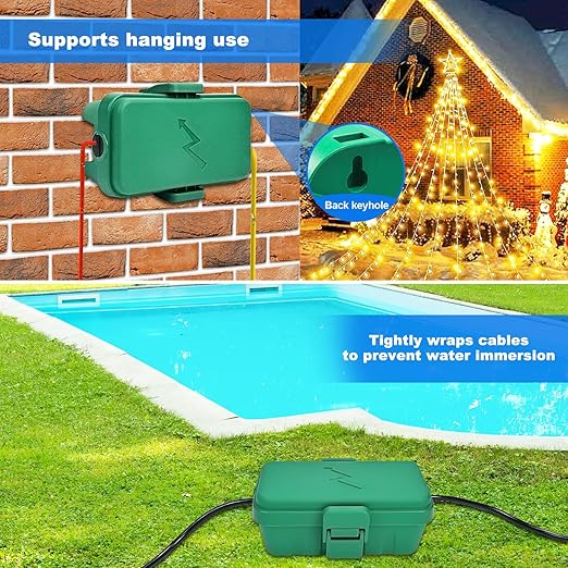 Hrensaw Small Weatherproof Electrical Connection Box(Inner 5.5 x 3 x 2.2inch),Outdoor Electrical Box,Waterproof Extension Cord Covers for Plug, Extension Cables, Holiday Lights,Green