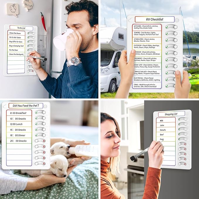Chore Chart for Kids Dry Erase Chore Board ADHD Tools for Kids to Do List Checklist Task Board Routine Chart Planning Board for Fridge with 10 Sliders and Magnetic Marker, White and Rainbow, 2 Pack