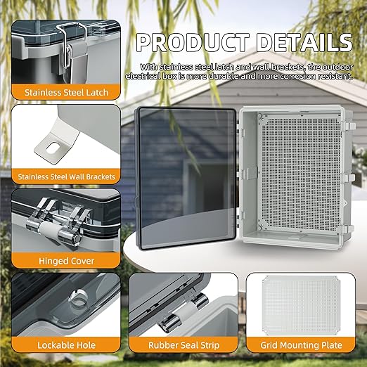Joinfworld Outdoor Cable Box Enclosure 19.7x15.7x7.9 Waterproof Junction Box Outdoor Clear Nema 4 Electrical Box for WiFi Router Breaker Solar Electronics