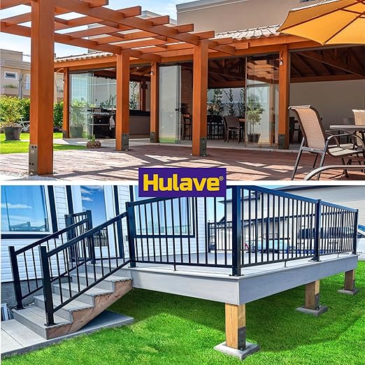 Hulave 4Pack Stainless Steel 6 x 6 (Actual: 5.5" x 5.5") Post Base, Suitable for Terrace Railing, Fence, Gazebo, Porch, etc Concrete Support Anchor Base Post Anchor Bracket (Dark Gray)