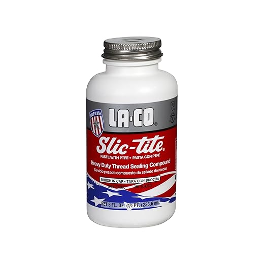 LA-CO 42019 Slic-Tite Premium Thread Sealant Paste with PTFE, -50 to 500 Degree F Temperature, 1/2 pt Jar with Brush in Cap , White