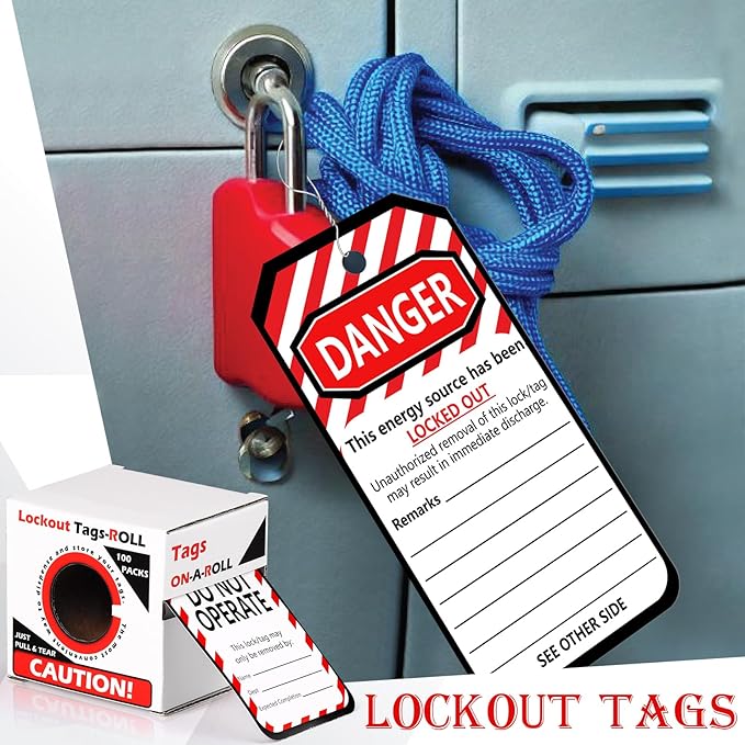 100 PCS Lockout Tags Roll Do Not Operate Tags Lockout Tagout Labels 6.25"x 3" with 100 Wires Loto Tag for Equipment Repair Lock Out Tag Out Heavy Duty Tear Resistant Waterproof