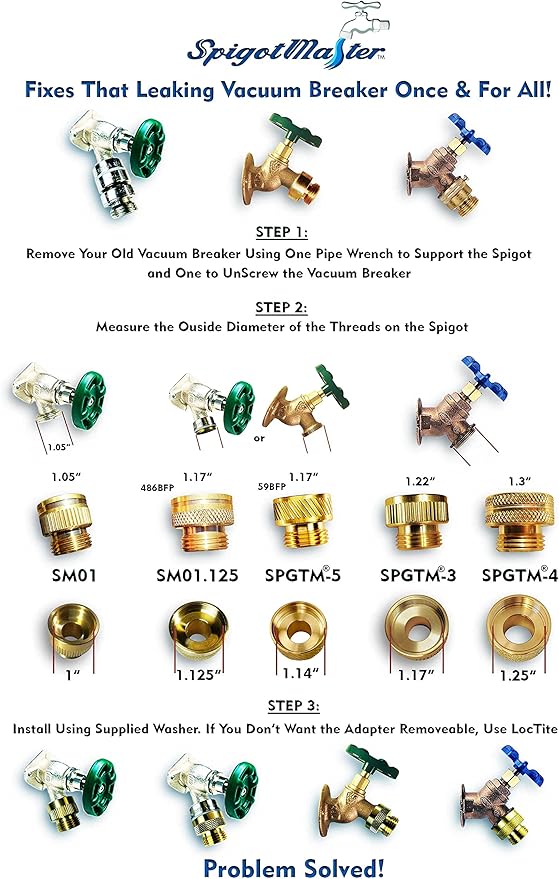 ~4-Pack:SPGTM-5 Vacuum Breaker Adapter~ for New Arrowhead ABP 59BFP Adapters & 255BFP or 355BFP Anti-Siphon Hose Bibs to Make a Straight Through Connection for Your Garden Hose or Timer