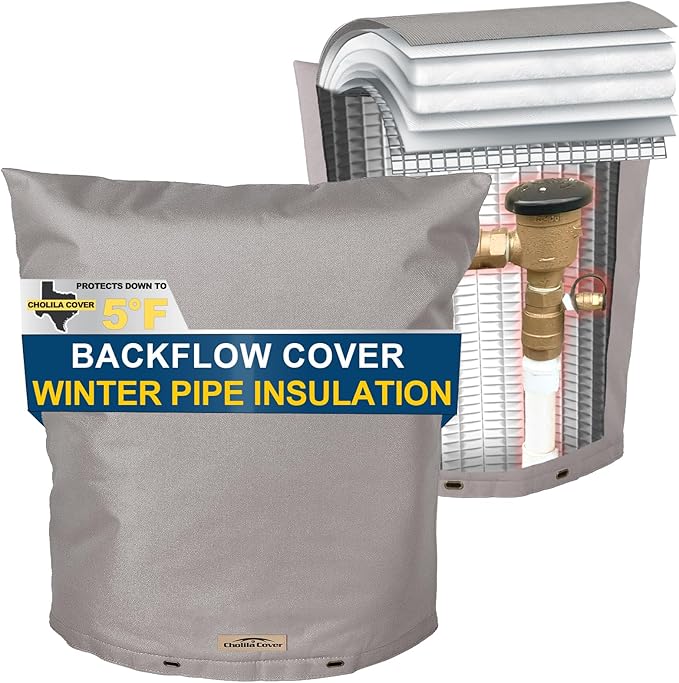 Backflow Preventer Cover Insulated (5˚F) with 7 Layers Fabric - 24" W x 30" H with Aluminum Foil Backflow Cover for Winter Pipe Freeze Protection - Sprinkler Covers for Outside, Grey