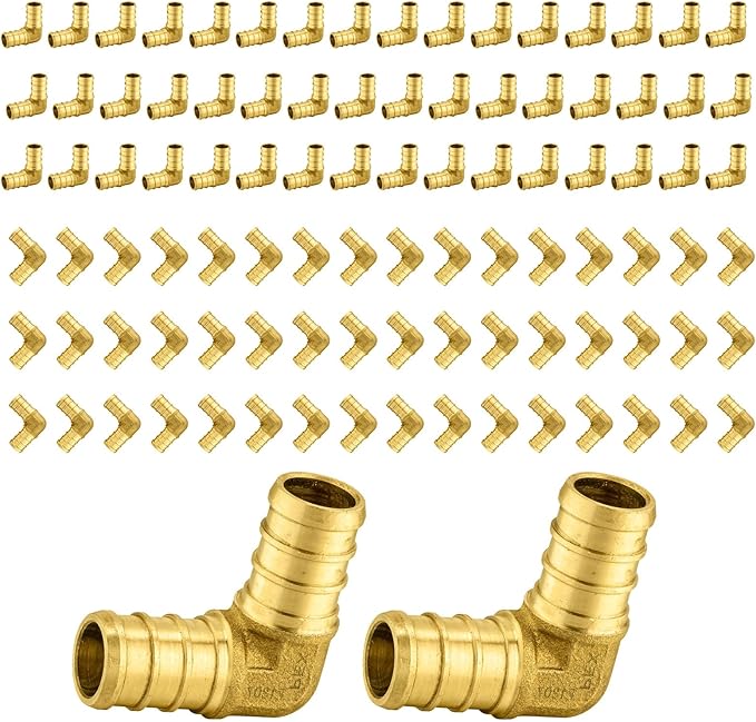 100-Pack PEX Fittings Niikappu 1/2"x1/2" Pex Elbow, Brass Crimp Pipe Fittings for PEX Pipes, ASTM F1807
