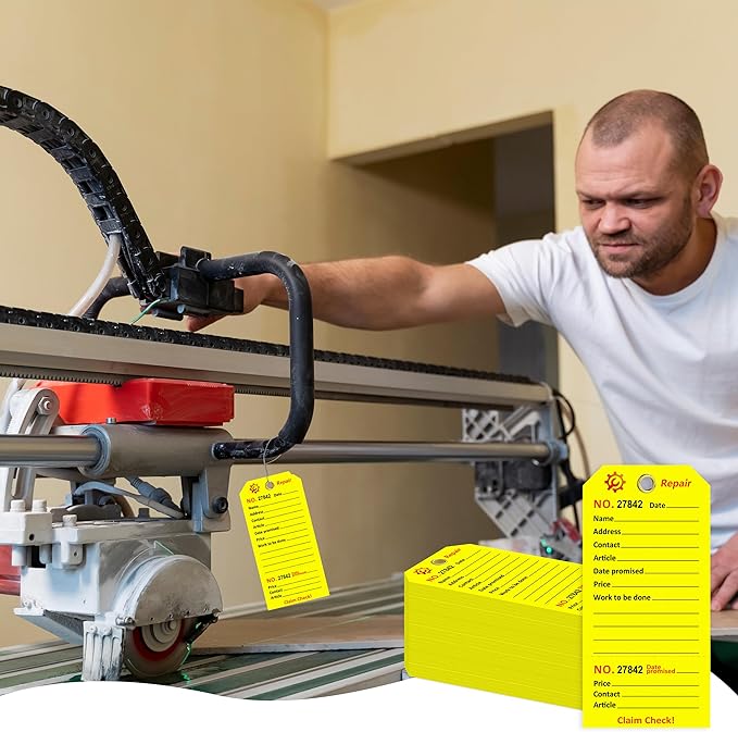 500 Pcs Repair Tags with Hole and Wire Maintenance Service Tags 2.6 x 5.25 Inch Numbered for Machinery & Office Service Tickets Equipment Maintenance Price Notice with Stub Yellow (500)