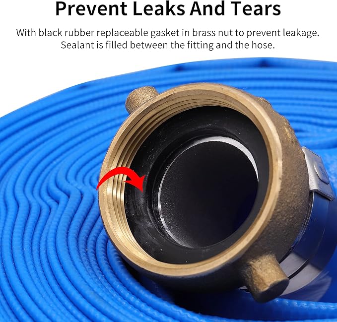2" x 100′FT Pool Backwash Hose With Aluminum Pin Lug Fittings, Heavy Duty Reinforced PVC Lay Flat Water Pump Discharge Hose Assembly
