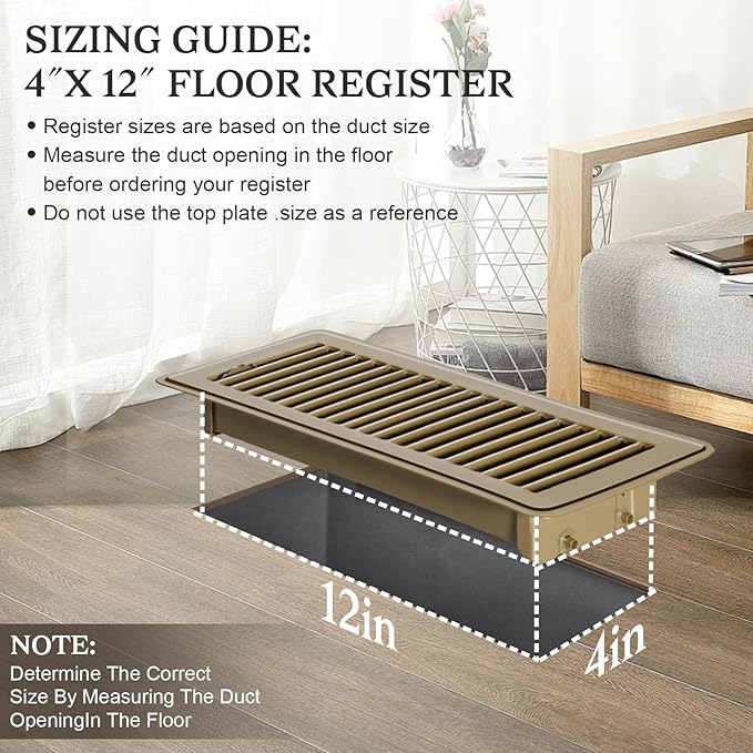 2 PCS Floor Vents Floor Registers 4x12 inch, Heavy Duty Metal Heat Air Vent Covers 4 X 12 with Rust Proof Finish for Home Office Wall Floor Registers Grilles & Vents (2, Brown, 4x12 Inches)
