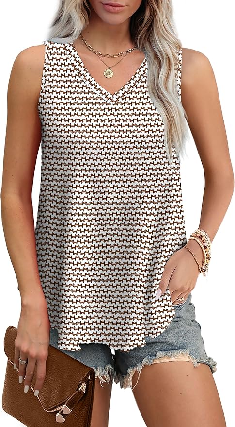 OFEEFAN Womens Tank Tops V Neck Sleeveless Flowy Loose Fit Basic Casual Summer Tops