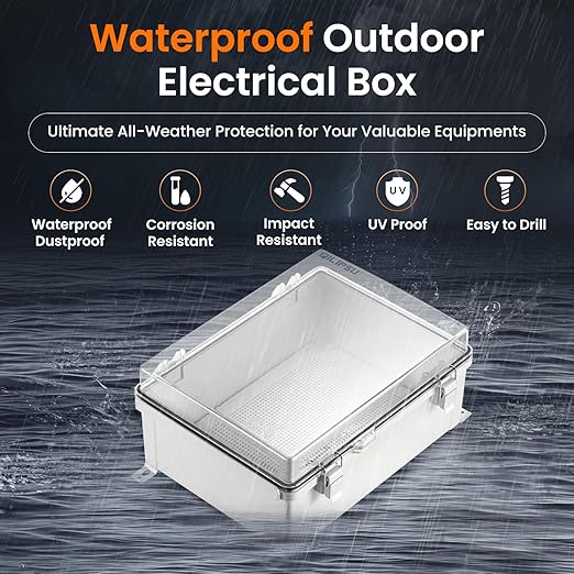 QILIPSU Outdoor WiFi Enclosure, 14.6"x10.6"x5.9" Waterproof Electrical Junction Box IP67 Clear ABS Plastic Weatherproof for Network Projects Router Control