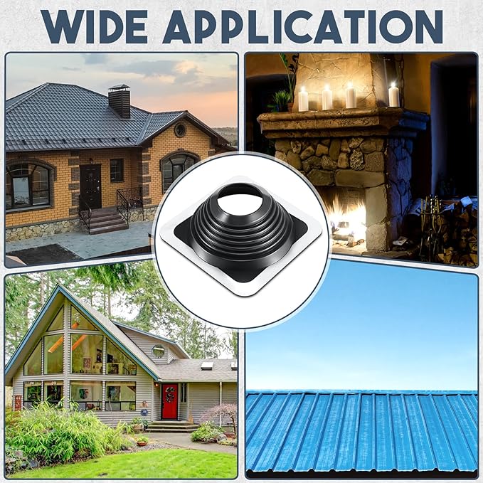 #7 Metal Roof Vent Boot Chimney Flashing Roof Jack Pipe Vent for Pipe Od 6 to 11 Sleeve Square Base Epdm Stove Vent(1 Pcs,14.8 Inch)
