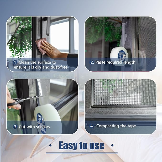 Heavy Duty Window Weather Sealing Tape - Transparent Window Tape for Winter and AC Insulation, No Mess Winter Window Seal Kit - 2 Inch Wide 180 FT Long