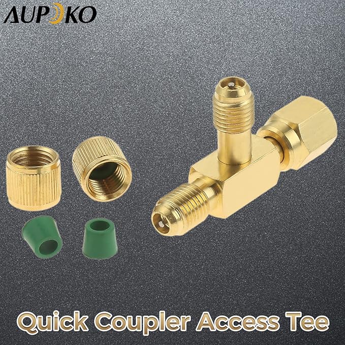 Aupoko Quick Coupler Access Tee, 1/4'' Valves Core Tee Adapter with Swivel Connector, Fits for Gauge Deep Vacuum Pump Manifold