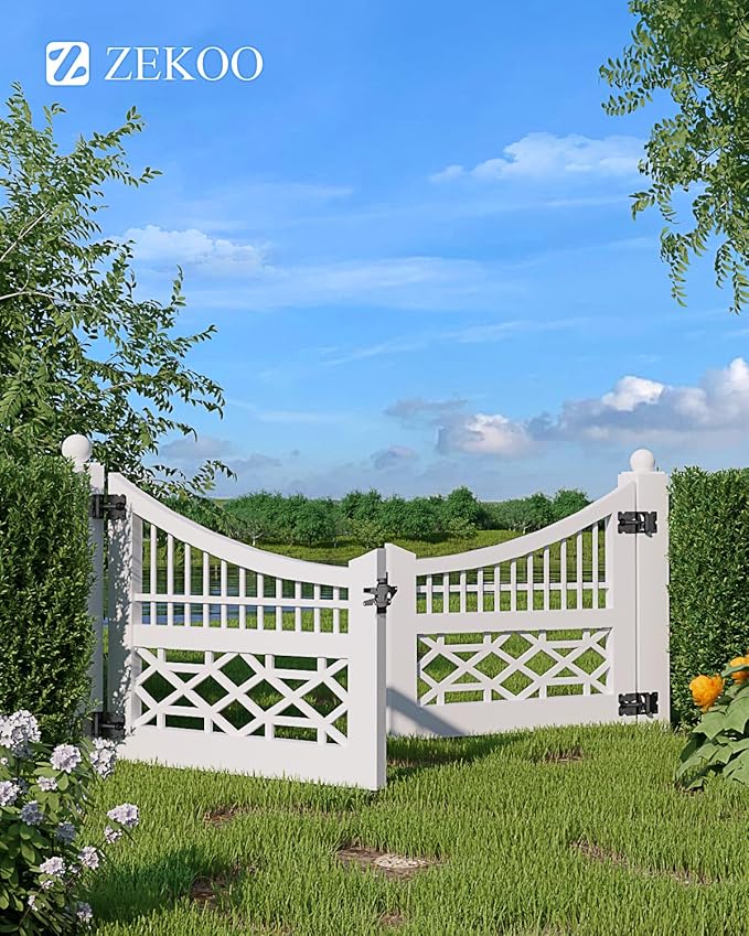 ZEKOO Stainless Steel Vinyl Fence Gate kit, Self Closing Gate Hinges and Latch, Rust Proof, Use for Vinyl Fence Gate and Wood Fences Gate, Heavy Duty 1 Gate Latch 2 Gate Hinges (Black)