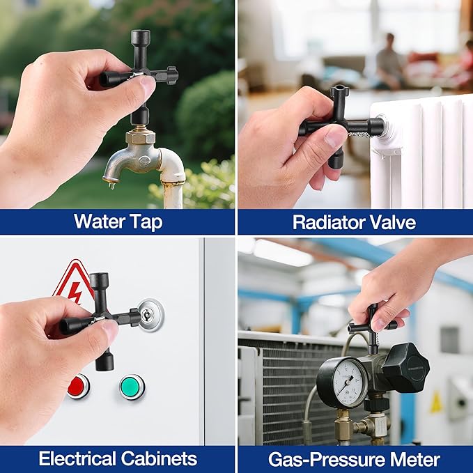 WORKPRO 17" Water Meter Key with 4 Way Utility Key, Heavy Duty Steel Water Shut Off Curb Key with Non-Slip T-Handle, Extended Reach Valve Tool for Outdoor Underground Water Valves
