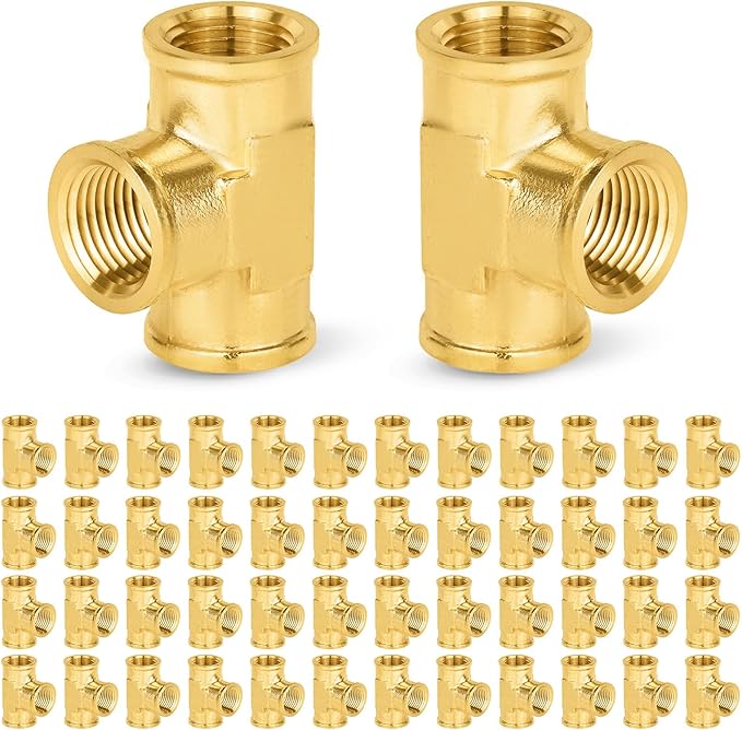 50-PCs HeSun Brass Pipe Fitting, 1/2" x 1/2" x 1/2" NPT Female Thread Tee