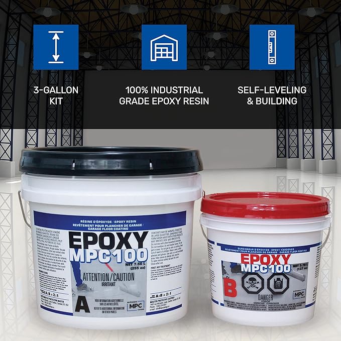 Master Protective Coatings Black Epoxy Resin Coating for Floors & Counter Tops, 100% Solids, Self Leveling - 3 Gallon Kit, (MPC-100 (PRETINT BLACK))