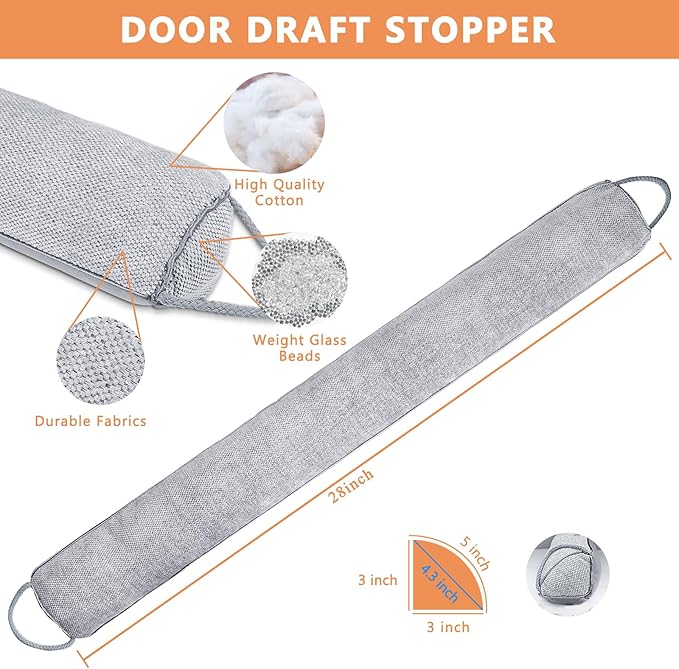 Triangle Under Door Draft Stopper Noise Blocker 28 Inches for Door Bottom Air Seal Insulation and Soundproof, Heavy Duty Weather Guard Snake Stripping, Gray