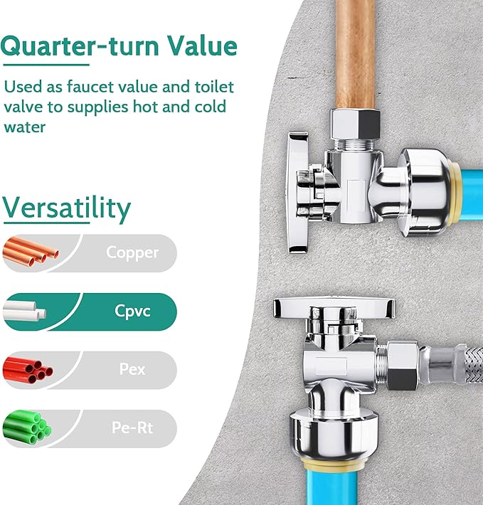 VINTEX 5-Pack Angle Stop Valve,1/2" Ptc x 3/8" OD Compression Angle Shut Off Valve, 1/2 Inch Ptc x 3/8 Inch OD Compression Water Shut Off Valve, PEX, Copper, Cpvc