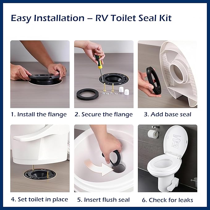 RV Toilet Seal and 3 Inch Floor Flange Kit for Dometic 300 310 320 Series, Replaces 385345892 385311652 385311658, RV Toilet Base and Flush Gasket Set with Hardware