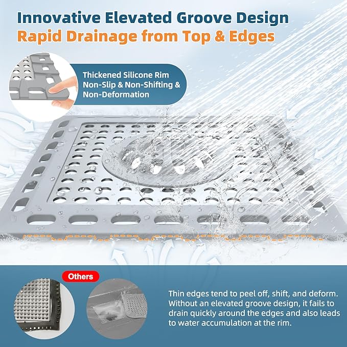 Hibbent 2 Pack Shower Drain Hair Catcher, Shower Drain Cover for Bathroom Floor 4" Drain, Anti-Clogging Bathtub Drain Strainer, Stainless Steel Kitchen Sink Drain Strainer with Handle, Grey