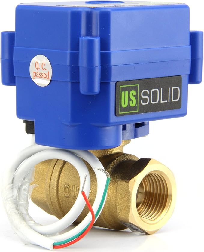 U.S. Solid Motorized Ball Valve- 3/4" Brass Ball Valve with Standard Port, 9-24V AC/DC and 2 Wire Auto Return Setup (Pack of 25)