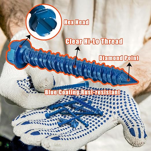 200Pcs Concrete Screws with Drill Bit and Driver bit, 3/16" 1/4" Hex Head Concrete Cement Screws Assortment Kit for Anchoring to Masonry, Block or Brick Stucco, Length 1-1/4" to 2-3/4"