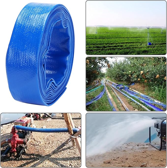 Lay-Flat Pool Backwash Hose - 1.5" x 25Ft Reinforced Heavy Duty PVC Discharge Hose Weather-Proof Vinyl Pool Drain Hose for Water Transfer with 2 clamps
