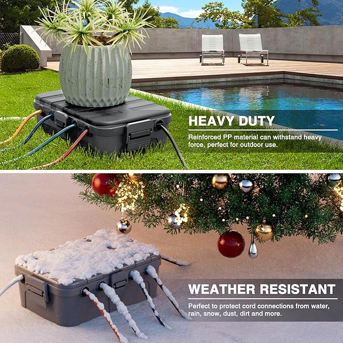 Flemoon 2-Piece Outdoor Waterproof Electrical Box Set – 12.5" x 8.5" x 5" Large Electrical Box & 11.3" x 4.3" x 3" Extension Cord Cover for Power Strip, Outlet, Holiday Light, Gray